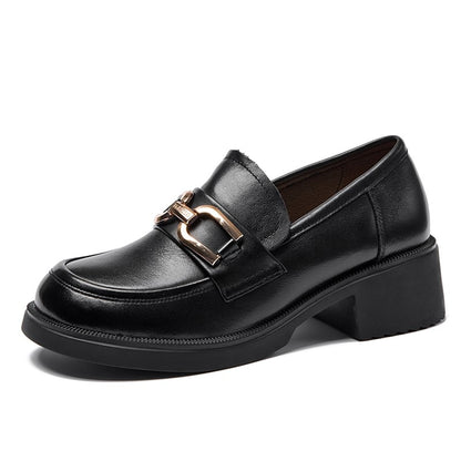 Mocassin Femme Noir à Talon Carré