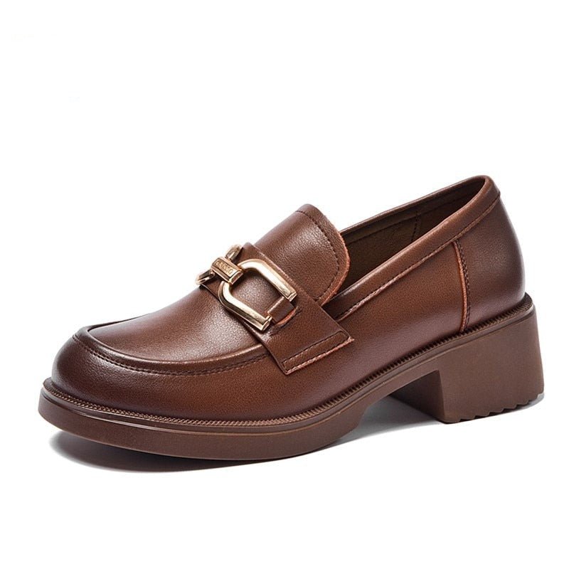 Mocassin Femme Marron à Talon Carré