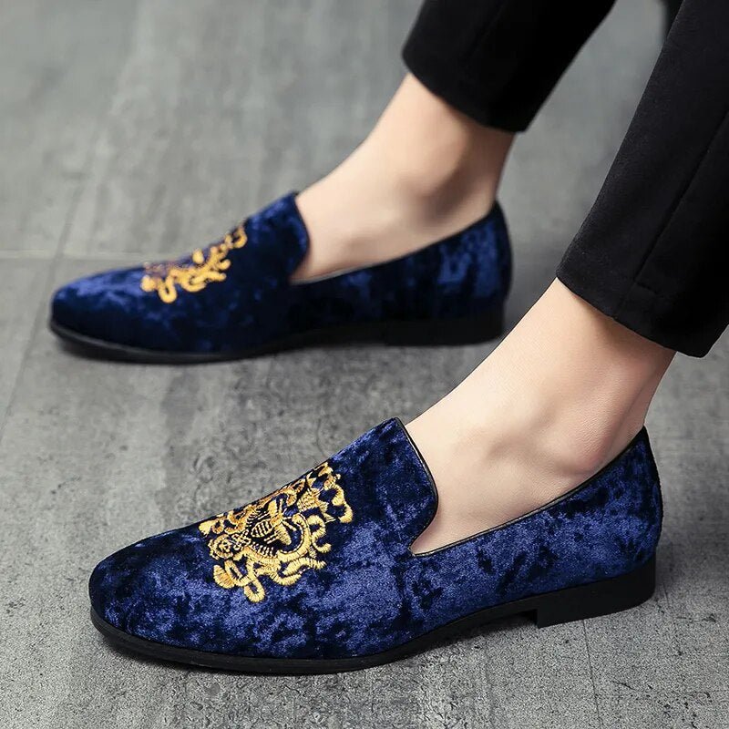 Mocassin Homme Velours Brillant Bleu